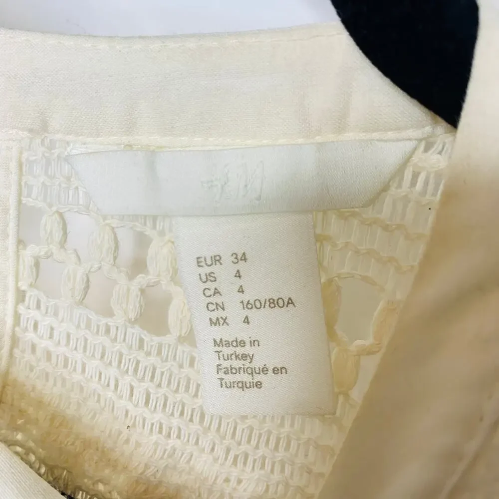 H&M Ivory Lace Blouse Popover Sz 4 100% cotton Boho